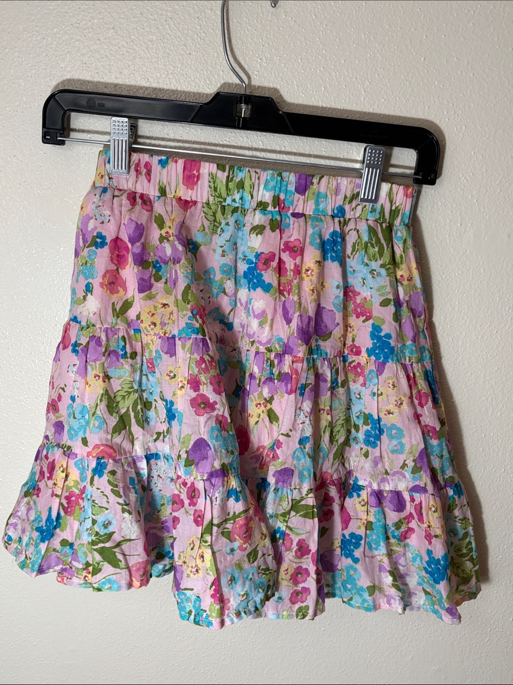 Floral Tiered Mini Skirt in Light Pink